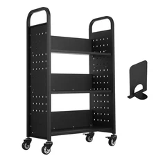 Uimoso 3-Tier Rolling Book Cart with L-Shaped Shelves, Single-Sided, Black