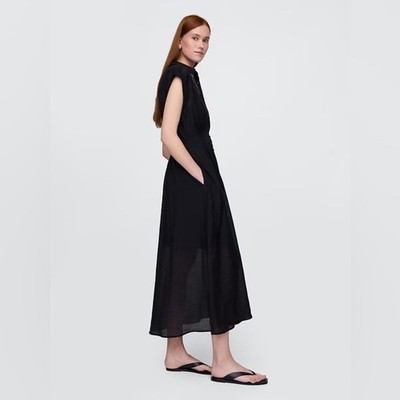 NWT! Gap Black Sheer Midi Shirtdress - Size Large  