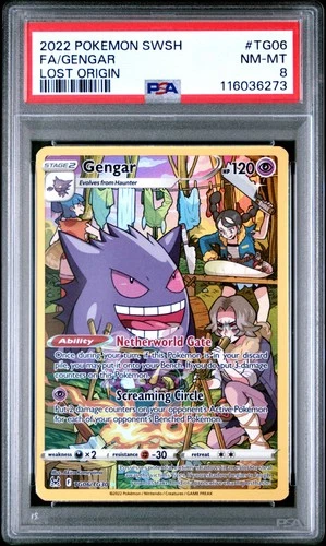 2022 POKEMON SWORD & SHIELD LOST ORIGIN #TG06 FULL ART/GENGAR PSA 8