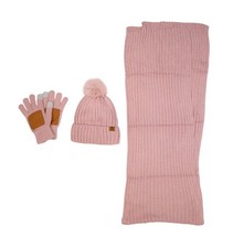 Uerymit Hat Scarf Gloves Set Womens One Size Pink Knit Winter Warm Pom Beanie