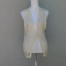 Anthropologie Women's Vest Coachella Style Cream Open Cotton Crochet Bohemian