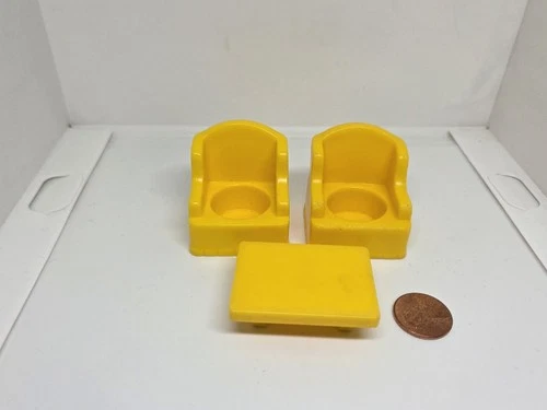Vintage Fisher Price little people yellow living room chairs & coffee table set
