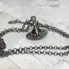 Vivienne Westwood Necklace Tiny Orb Gunmetal Wine Red w/Pouch NO BOX