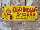 VINTAGE OLD INDIAN CIGAR SIGN OLD PORCELAIN SIGN TOBACCO PIPE CIGARETTE SMOKE
