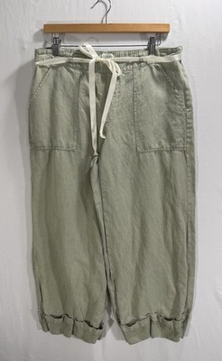 Calypso St Barth/ Wide Leg Crop Pants Cuff Hem /Womens Large/ Linen Blend/Sage