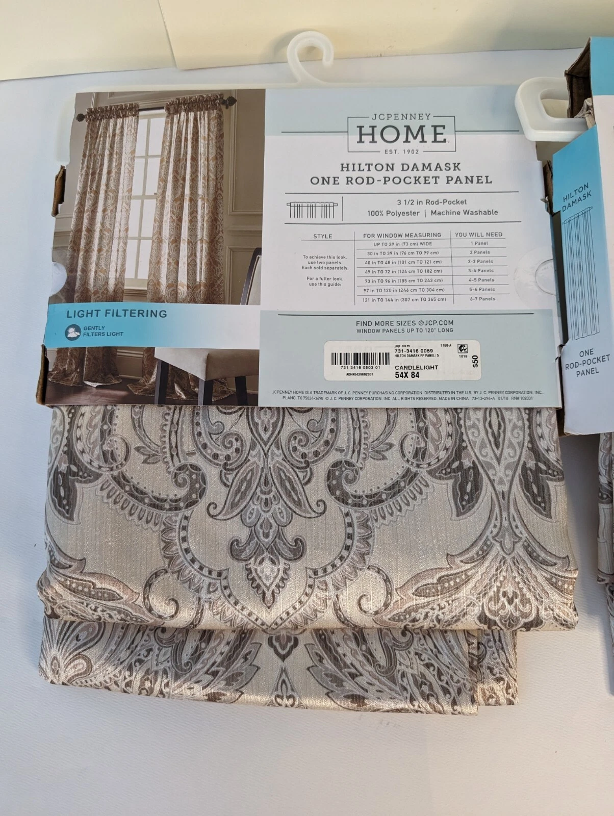 JCPenny Hilton Damask Curtain Panel Light Filtering 54 x 84" Candlelight