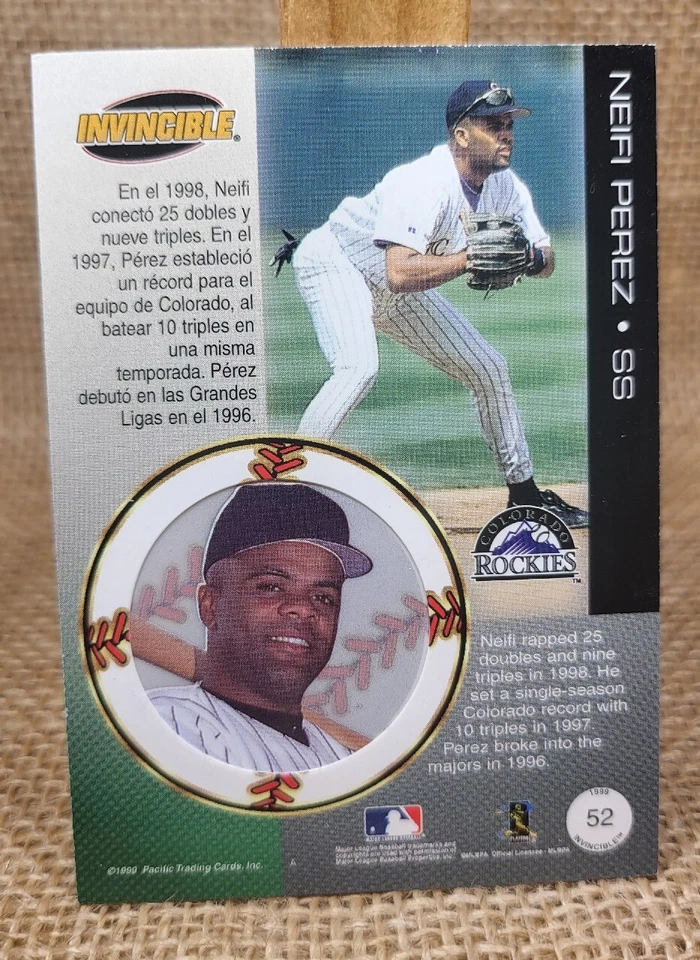 1999 Pacific Invincible Neifi Perez Baseball Card #52 Rockies FREE S&H A9 - Image 2 of 2