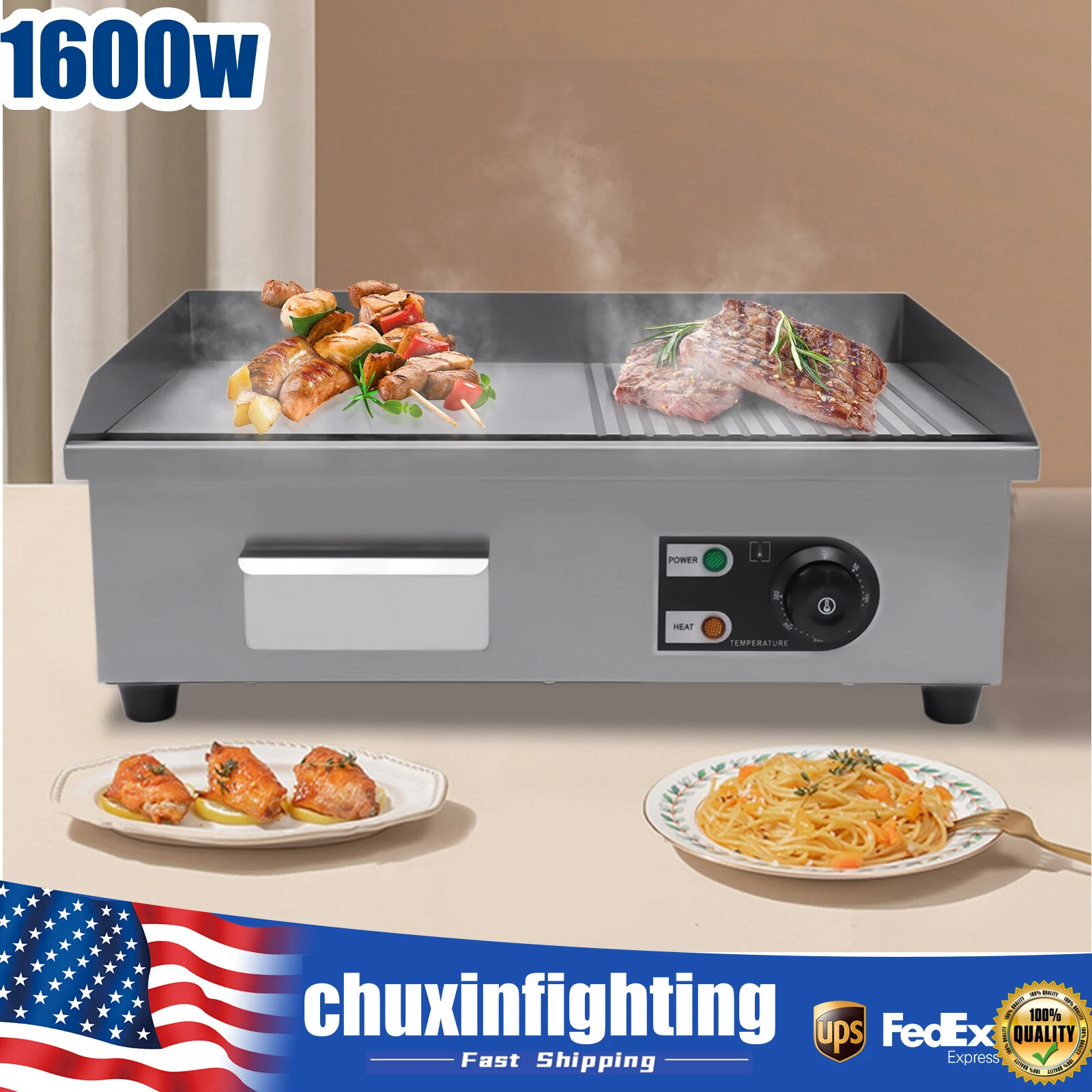 Commercial Electric Griddle Flat Top Grill 1600W BBQ Hot Plate Grill Countertop