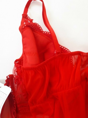 Shirley of Hollywood Size 20 Romantic Red Embroidered Babydoll Nightie & Thong - Picture 7 of 10