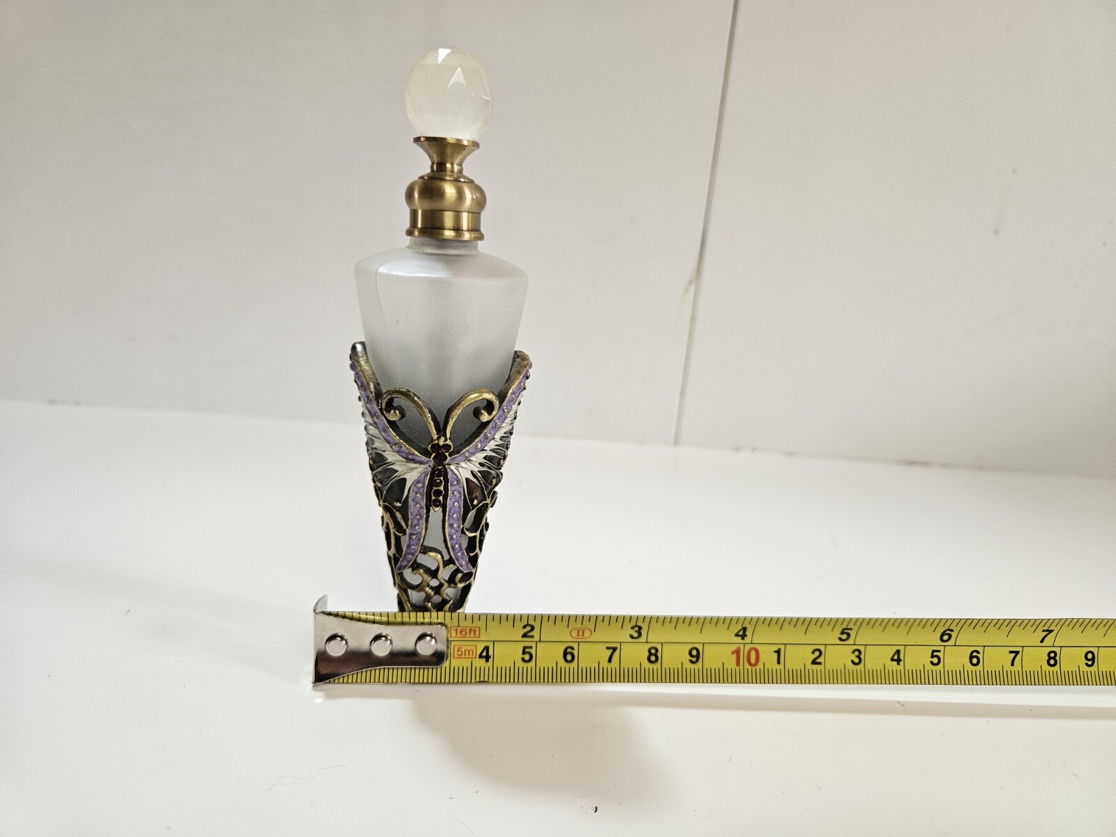 Perfume Fragnance Bottle With Lid - Butterfly Enamel Etched Design Empty image 8