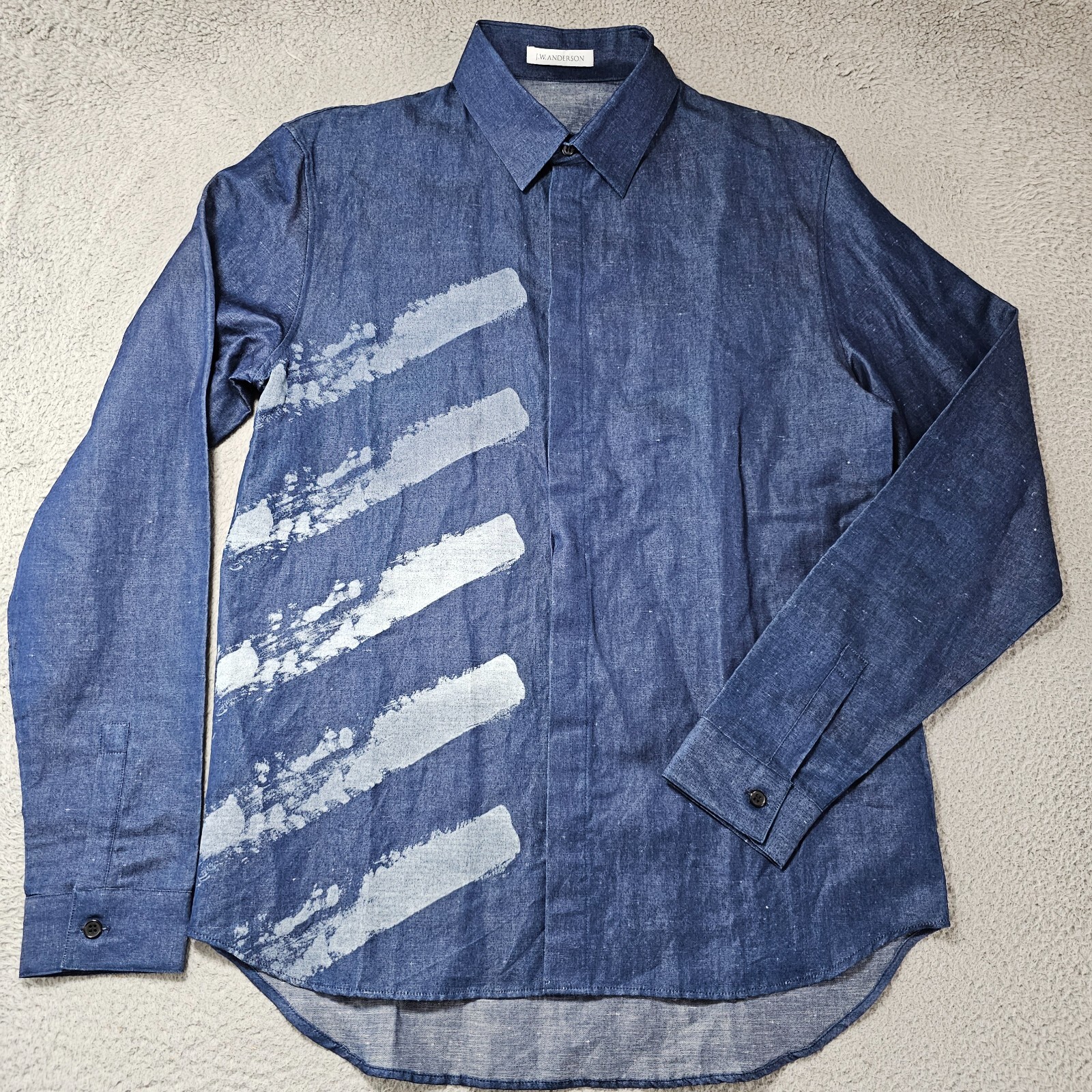 JW Anderson Shirt Mens US 38 EU 48 Dark Indigo Chambray Hidden Button Up