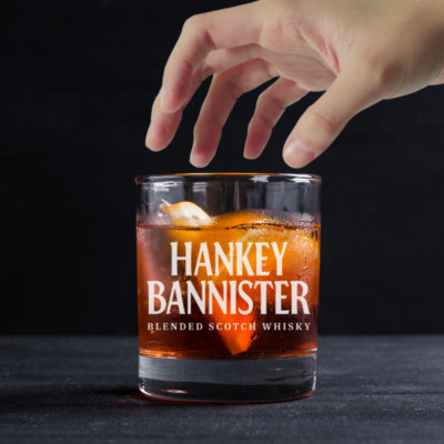 Custom Engraved Hankey Bannister Whiskey Glass   11 oz Standard Rocks Glass