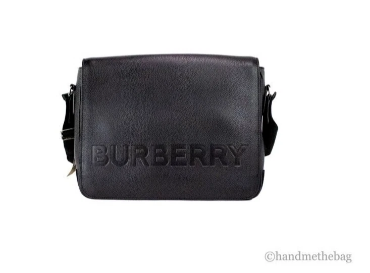 Burberry Bruno Small Black Embossed Branded Pebble Leather