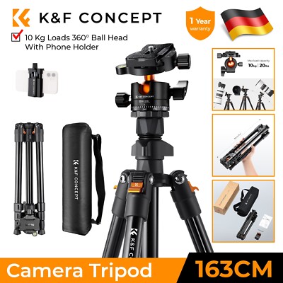 K&F Concept 163cm Handy,Kamera Stativ 360°Kugelkopf,für Phone mit Handyhalterung