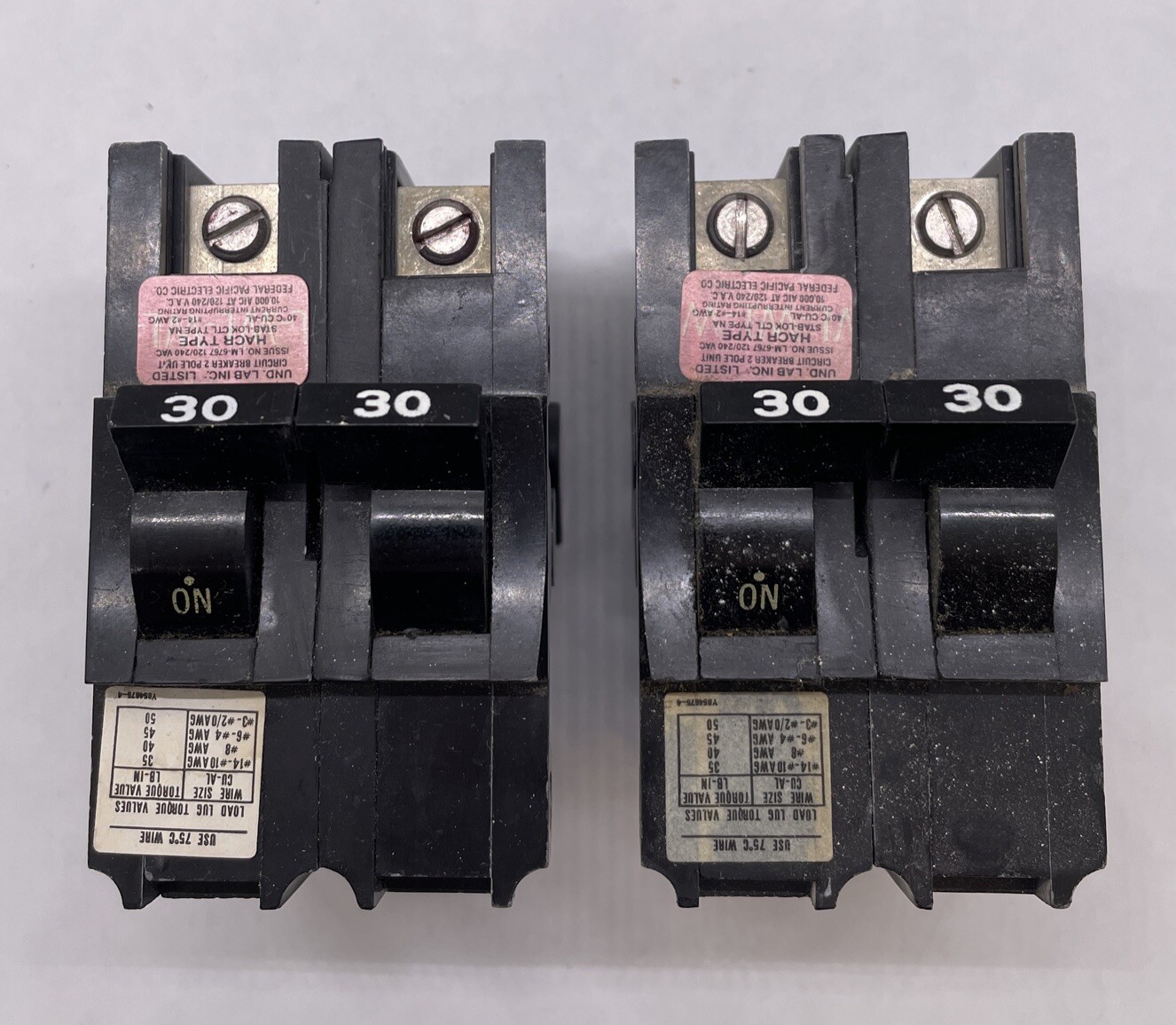 2 PACK- FPE Federal Pac Stab-Lok NA230 30Amp 2-Pole 30A 2P Circuit Breaker THICK