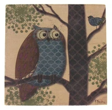 Counter Art Fantasy Owl Tree Square Absorbent Stone Coasters Set 4 Made USA Cork
