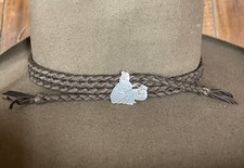 HANDMADE Chocolate BROWN BRAID LEATHER WESTERN HATBAND NAVAJO STERLING CONCHO