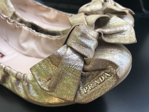 Prada Gold Flats Size 37 Gem