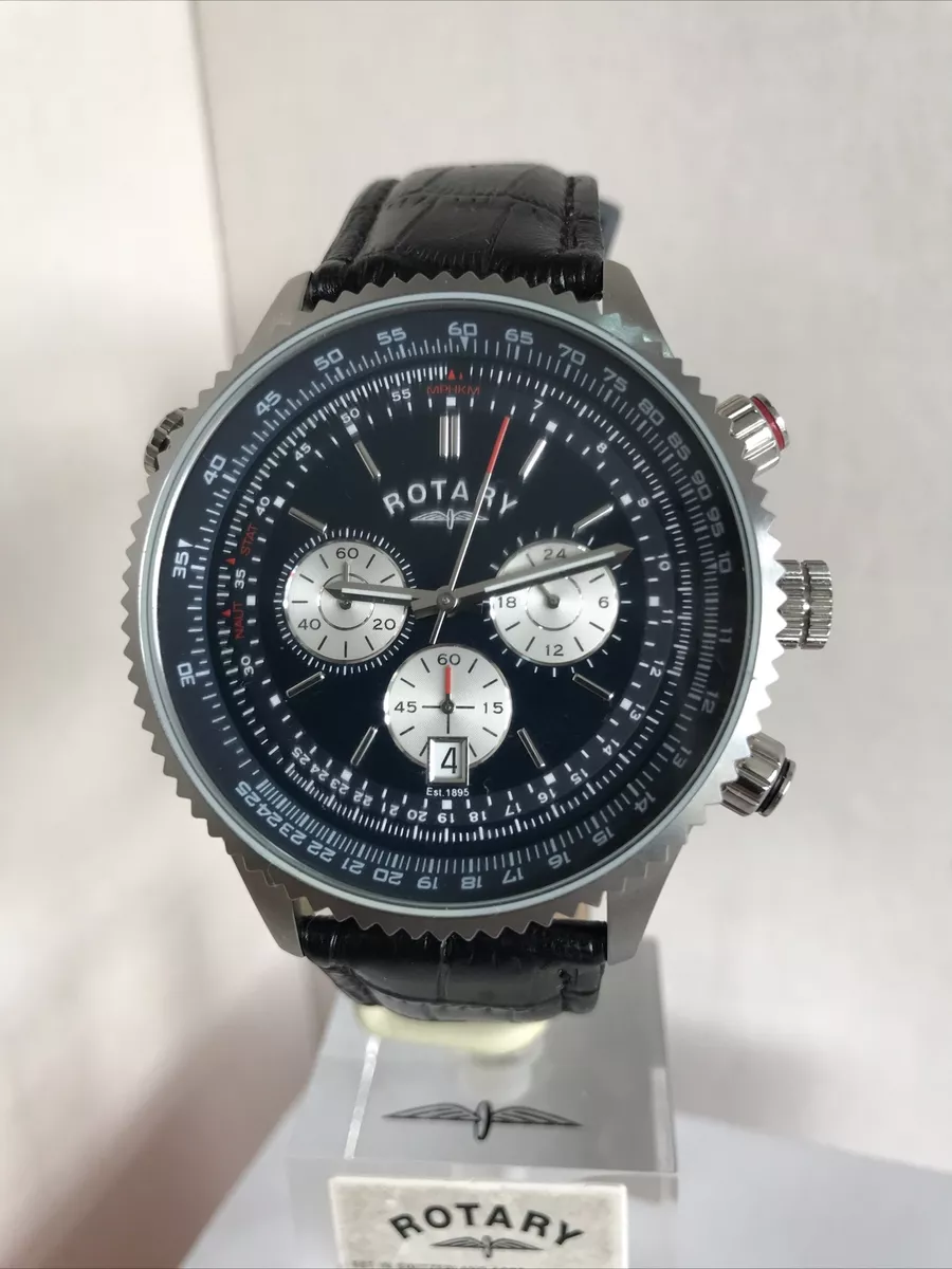 Rotary Men s Chronograph Date Blue Dial Brown Leather Strap Watch GS03642 05