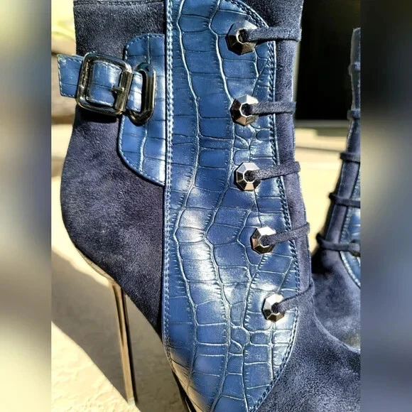 Impresionantes botines de plataforma de gamuza y cocodrilo azul Luichiny, talla 6,5 Foto 3 de 4