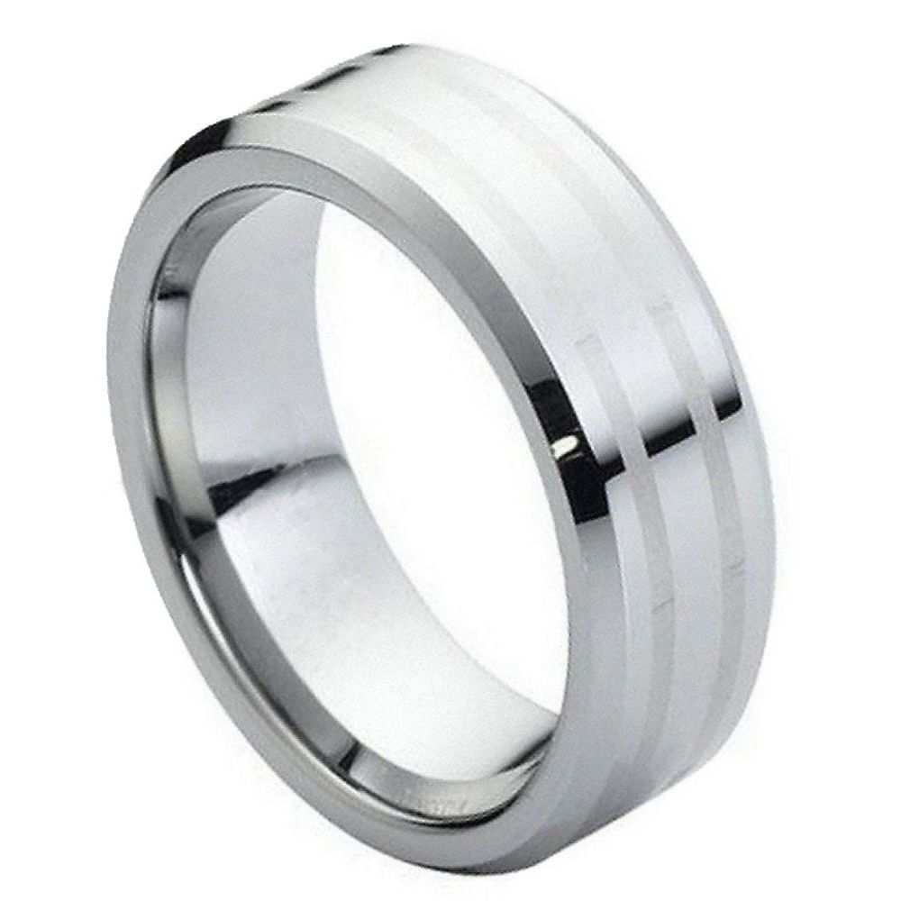 Tungsten Ring Band High Polished Two Lines Laser Engraved Center For Men & Women