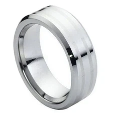 Tungsten Ring Band High Polished Two Lines Laser Engraved Center For Men & Women