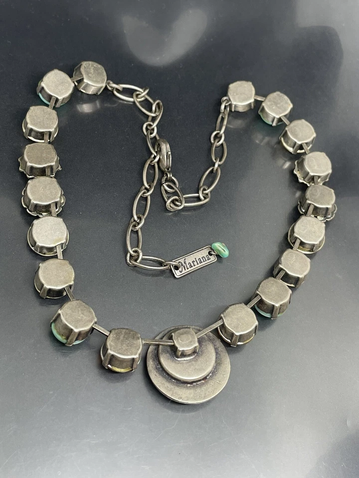 COLLAR MARIANA FIRMADO CRISTALES DE SWAROVSKI TONO PLATA MOSAICO AZUL AGUA ROSA Foto 3 de 4