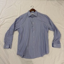 Enro Non Iron Mens Long Sleeve Button Down Collar Pocket Size 17 34-35 Blue