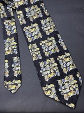 Paulo Visari Made Italy Motorcycle Print on Black Silk Tie 59  