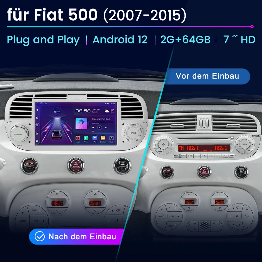 Für Fiat 500 Autoradio 7 Zoll Android 4-Kern 2G+64GB 2K GPS NAVI CarPlay - Bild 2 von 4