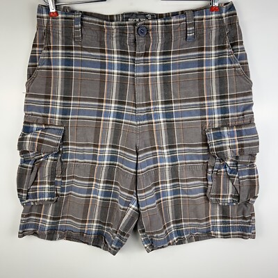 Men's Duck Head Cargo Shorts Size 32 Plaid Blue Gray 100% Cotton