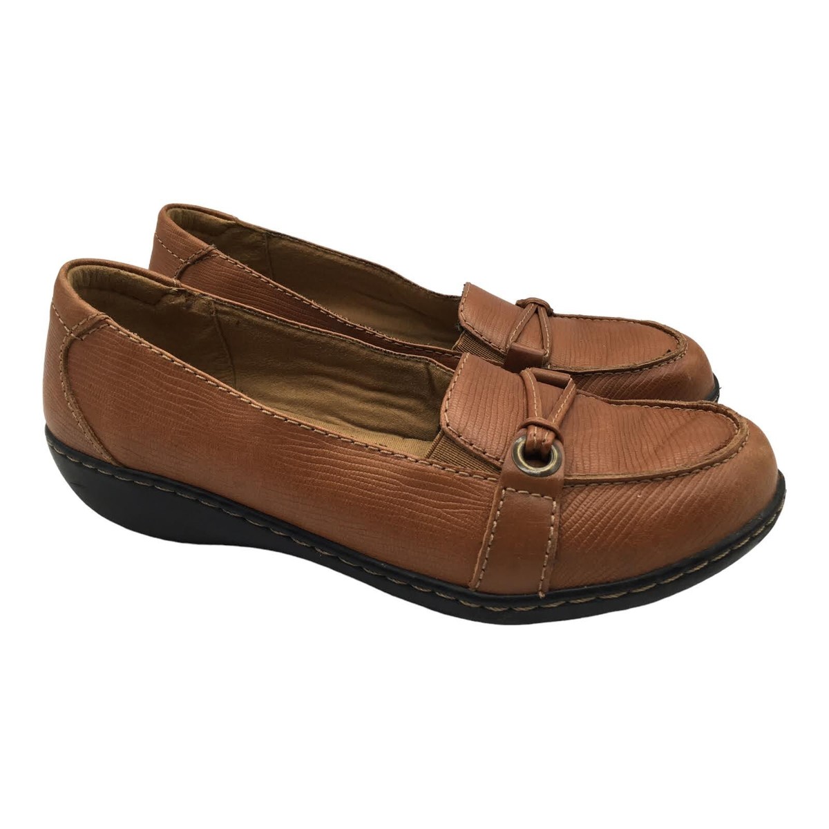 Clarks Brown Leather Slip On Shoes Women display picture 3