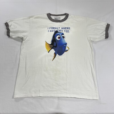 Vintage L Disney Ringer T-Shirt Finding Nemo Dory Graphic Pixar Movie Promo Y2K