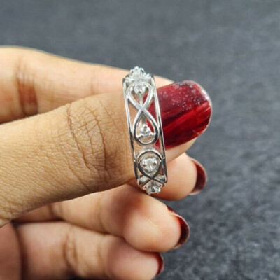 Round White Lab Created Infinity Wedding Band Ring 14K White Gold Plated Silver