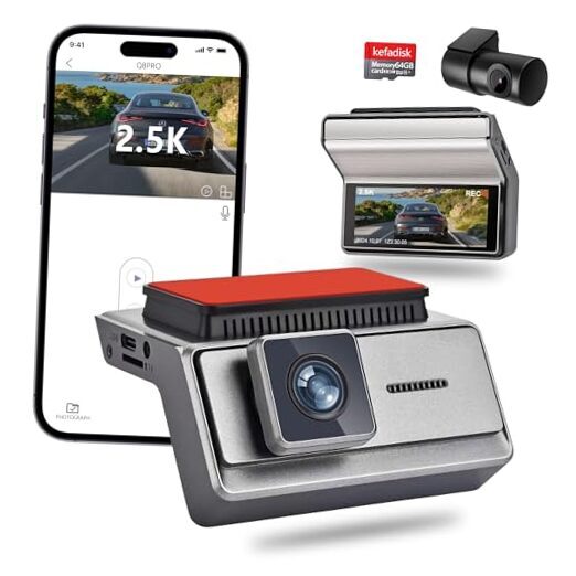 Q8pro 2.5K Dual Dash Cam Front and Rear, 1600P/1080P QHD Camera for Cars, Free