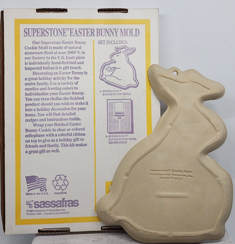 Molde para galletas de superpiedra de conejito de Pascua de Sassafras, 1996, de colección, hecho en EE. UU. en caja - Imagen 2 de 8