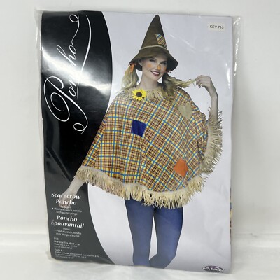 Scarecrow Patchwork Poncho With Fringe Halloween Costume