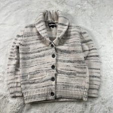 Schott NYC Cardigan Sweater Kids Youth S Beige Black Wool Blend Shawl Collar