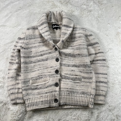 Schott NYC Cardigan Sweater Kids Youth S Beige Black Wool Blend Shawl Collar