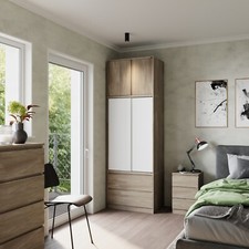 240cm 2 Sliding Doors Wardrobe Bedroom Storage Closet Hanging Rail Cupboard Unit