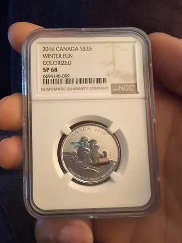 2016 SILVER $25 CANADA WINTER FUN NGC SP 68 COLORIZED FIRST RELEASES .9999 1/4oz