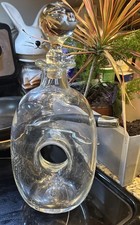 Ancienne carafe en cristal MCM beignet numéroté verre soufflé main bouchon d'origine 12"