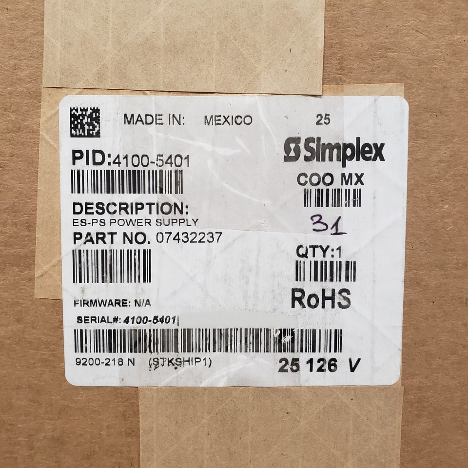 Simplex Ps Simplex TYCO 4100-5401 Fire Alarm Control Panel ES-PS ESPS Power Supply ...