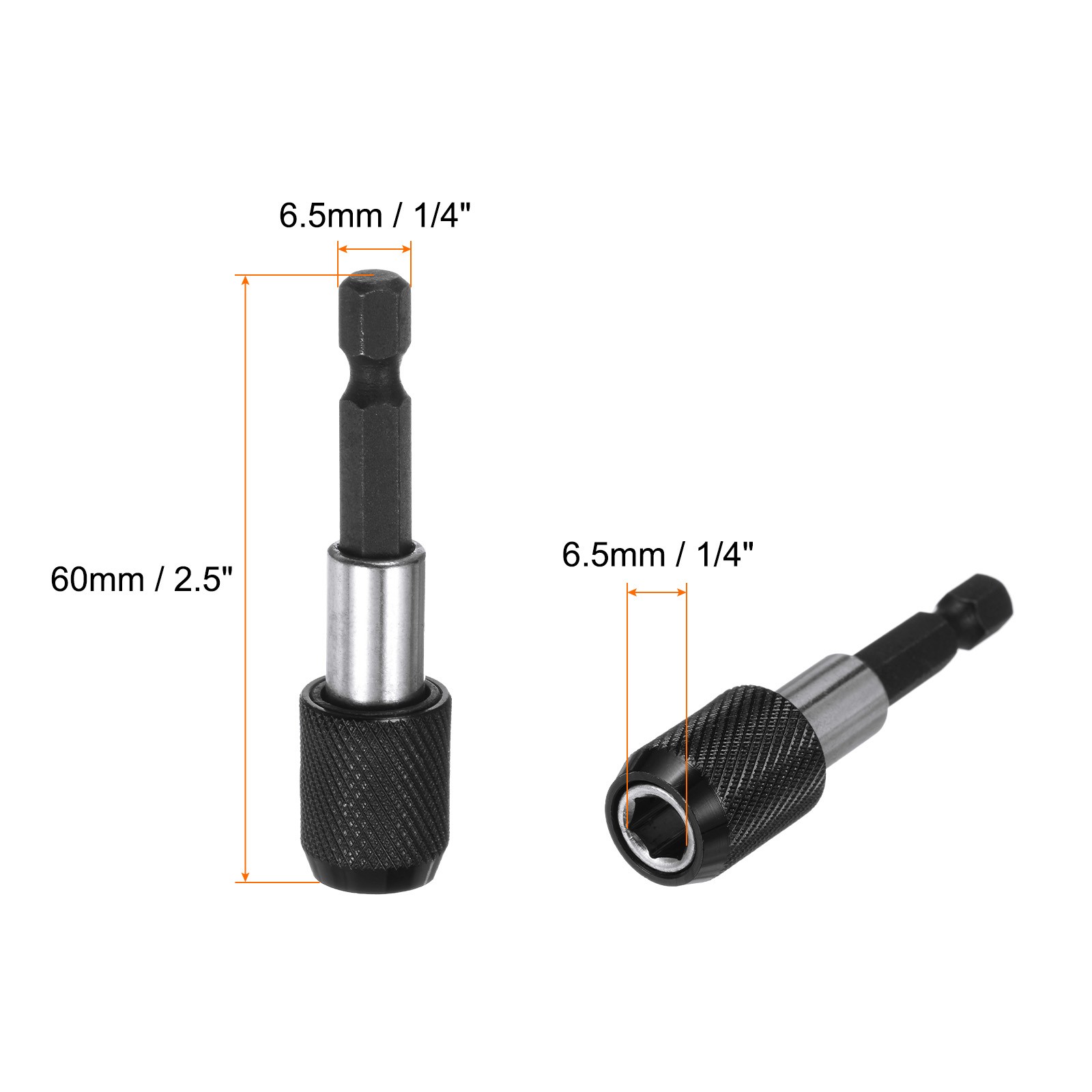 5pcs 2.5" 1/4 Inch Hex Shank Magnetic Extension Chuck Adapter, Black