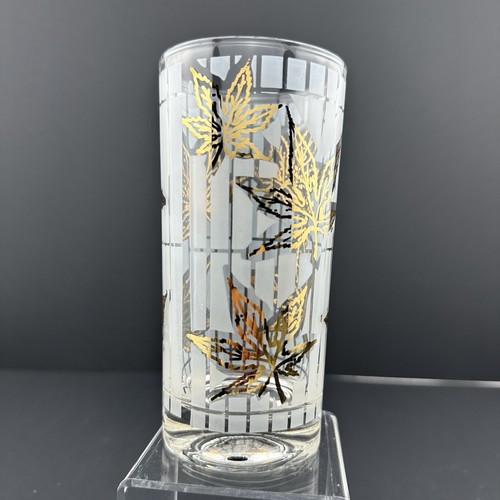 Fred Press FOGLIE D'ACERO ORO Bicchieri Highball Smerigliati (2) Vintage MCM - Foto 7 di 16