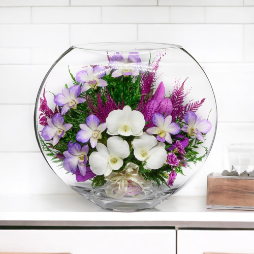 Fiora Flower Elegant Orchid Arrangement in Glass Vase | Preserved Real Orchids L - Picture 9 of 12