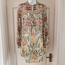 Next Size 8 Shirt Dress Sheer Chiffon Green Floral Long Sleeve Cover Up