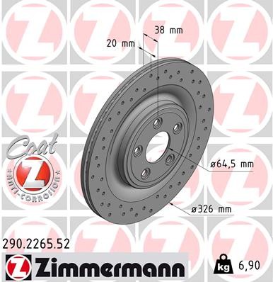 2 x ZIMMERMANN 290.2265.52 Bremsscheibe für JAGUAR