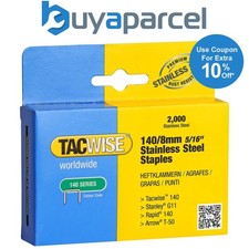 Tacwise 1216 140 Series 8mm Staples Stainless Steel - 2000 Pack - Type T50 G 0.0045 per staple