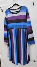 Women's Plus Size 2xl Blue Multicolor Striped Long Sleeve Casual Short Dress